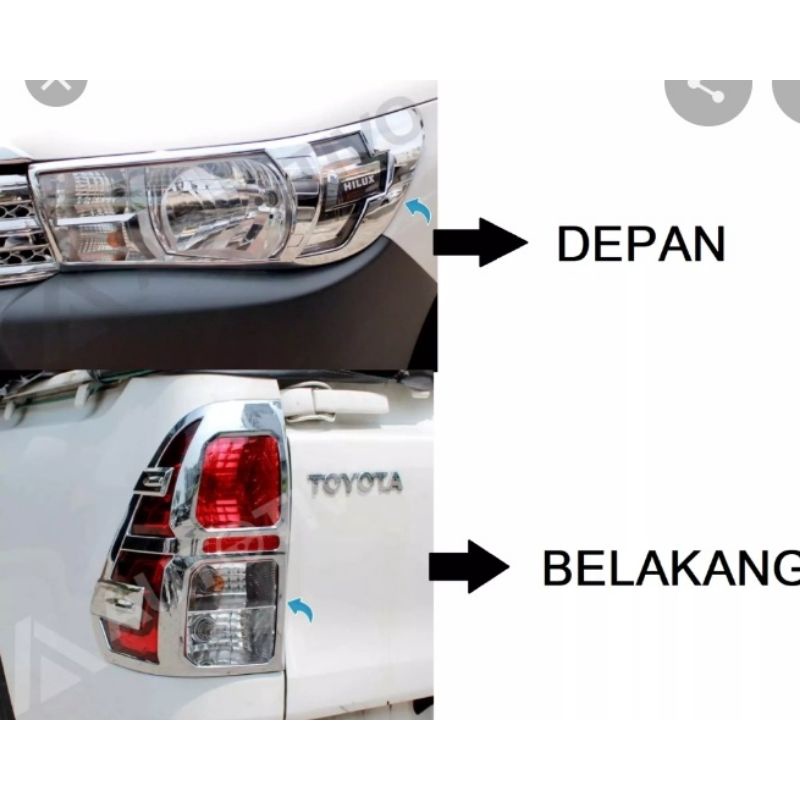 Paket garnish lampu depan belakang Chrome All New Hilux