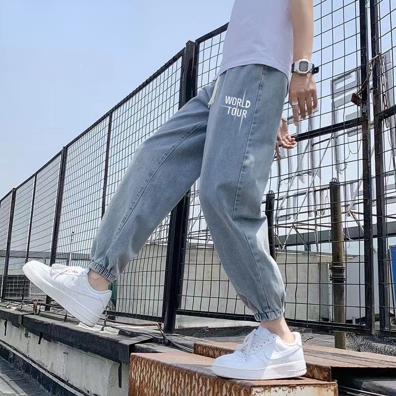 Celana Musim Panas Pria Gaya Musim Panas Kaki Berkelompok Celana Jeans Sembilan Titik Pria Musim Pan