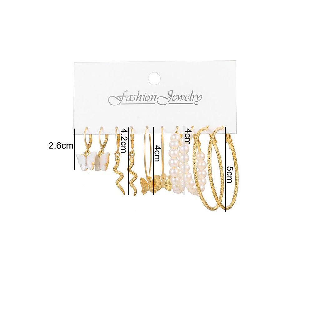 Lily Set Anting Wanita Mutiara Alloy Akrilik Kupu-Kupu