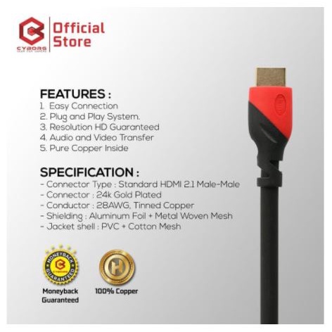 Kabel hdmi 2.0 cyborg 15m gold m-m 4k uhd hdr hdcp ethernet for pc laptop ps 3 4 dvd - Cable hdtv 15 meter 3d