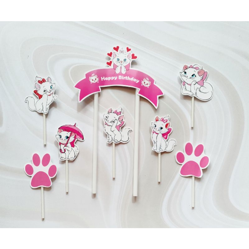 topper toper hiasan tusukan nasi tumpeng kue cake ulang tahun happy birthday karakter marie cat kuci