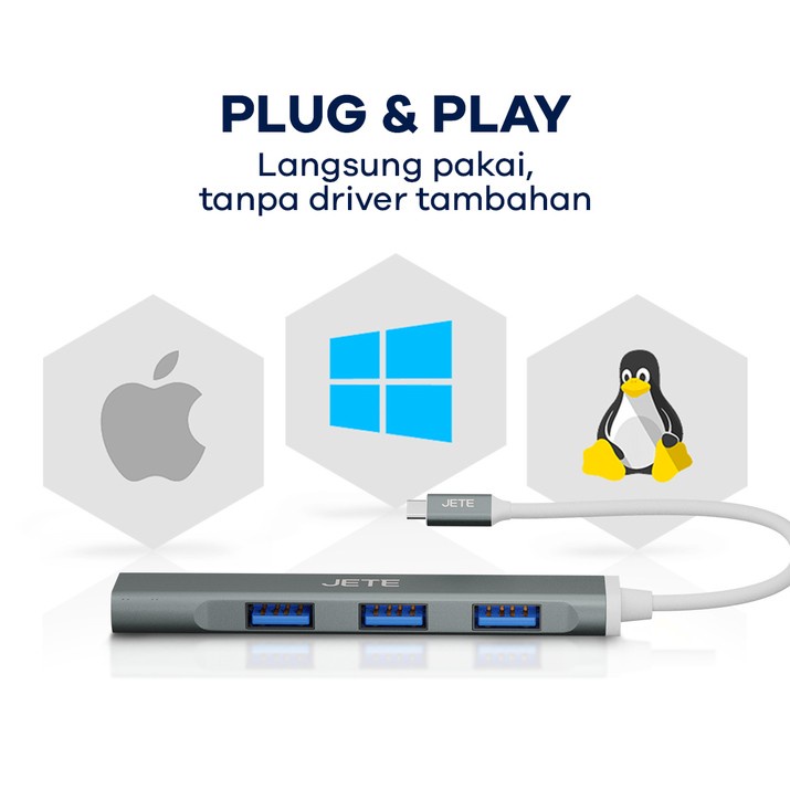 USB Hub Type C 4in1 JETE X3 Conveter Tipe c 4 In 1 - Konverter USB Hub Garansi 2 tahun