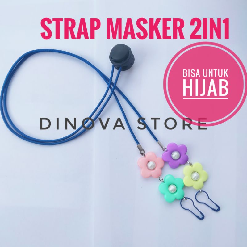 STRAP masker hijab 2 in 1 Bunga 2 polos stoper/strap masker hijab/konektor masker