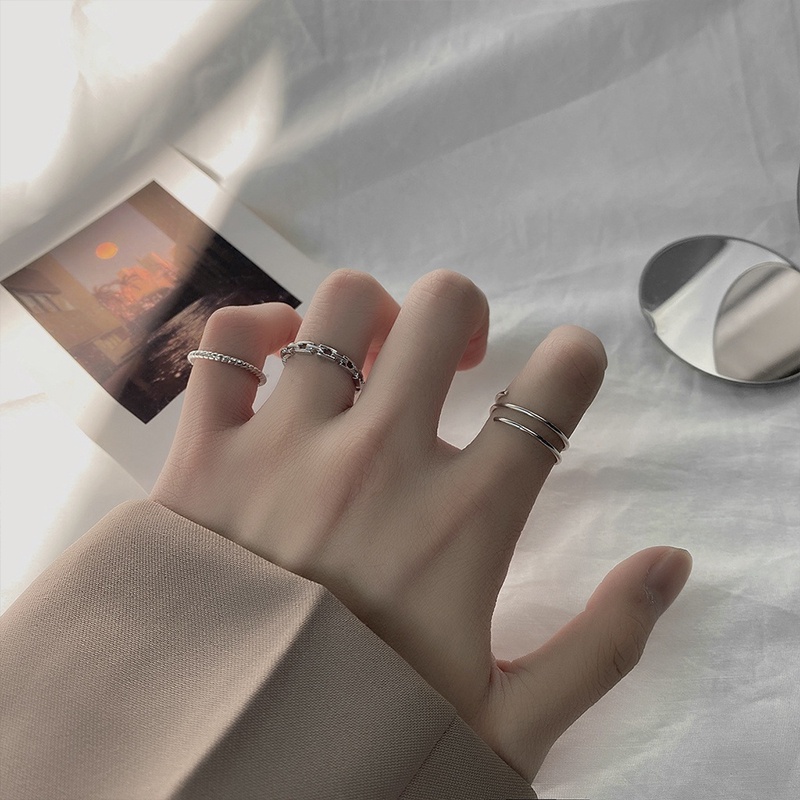 3Pcs Cincin Silver Korea Gaya Aesthetic Ring Pria Keren Untuk Wanita Aksesori Fashion-Won