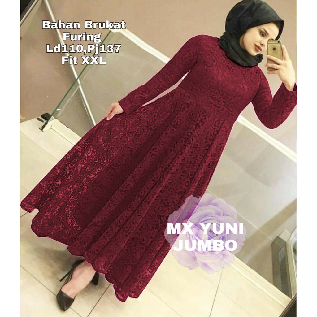 INDOBEST 2XL / XXL BRUKAT DRESS MEWAH YUNI / JUMBO SIZE / GAUN PESTA FORMAL