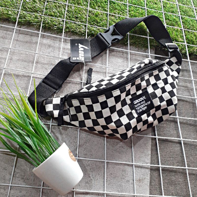 Tas Waisbag Slempang Cowo Pria Wanita Catur Termurah Selempang Kotak - Kotak Cowok