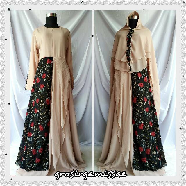 Gamis Ceruty Babydoll mix Ceruty Printing set Khimar Ceruty