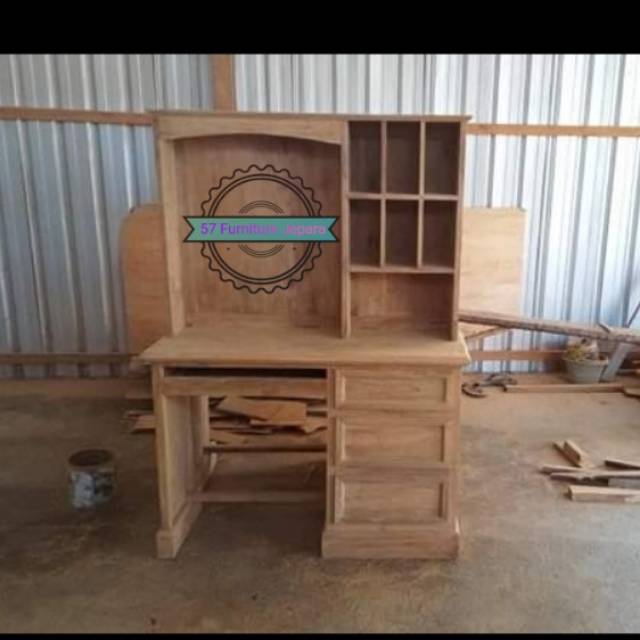 Meja belajar laci kayu jati Jepara model minimalis mentahan