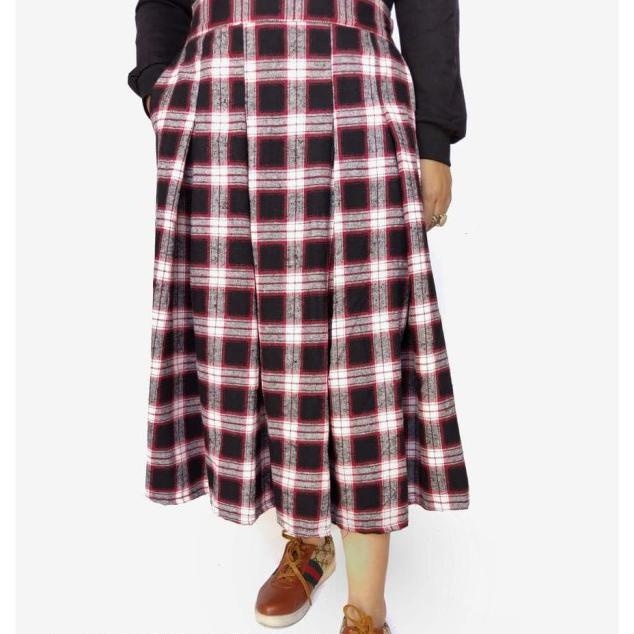 Rok tartan flanel 7/8 rempel depan belakang/ rok midi skirt / rok