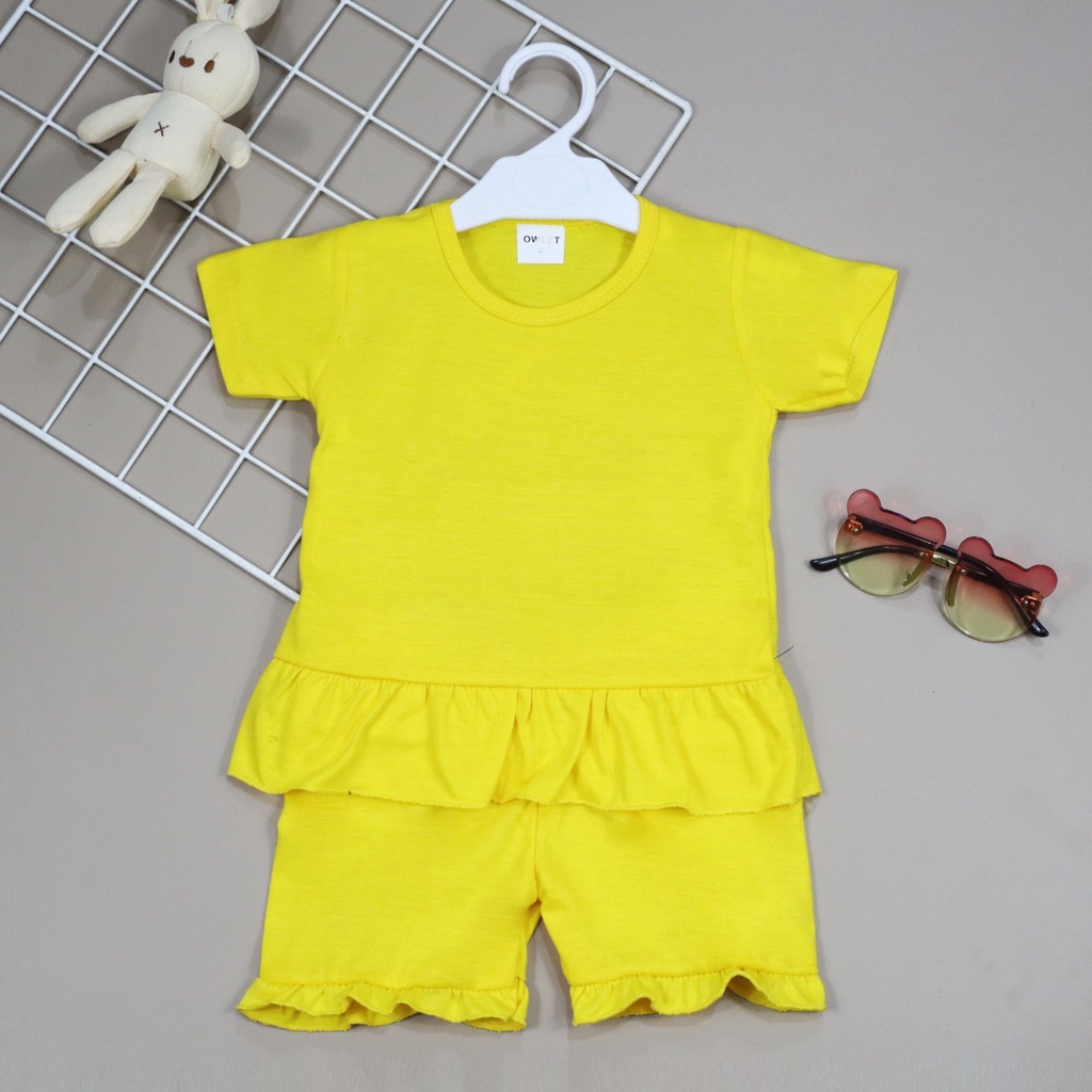 Owlet - setelan ruffle set POLOS / setelan anak perempuan polos