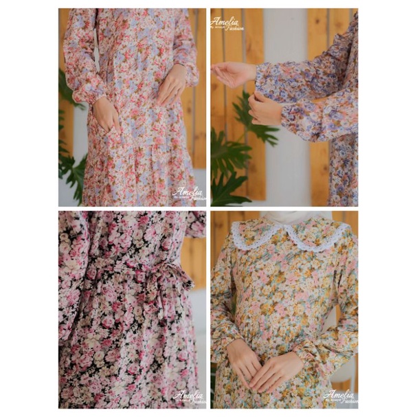 Midi dan maxi dress RAYON AMELIA bunga MAWAR VISCOSE bangkok homedress adem baju muslim daster daily sehari hari motif