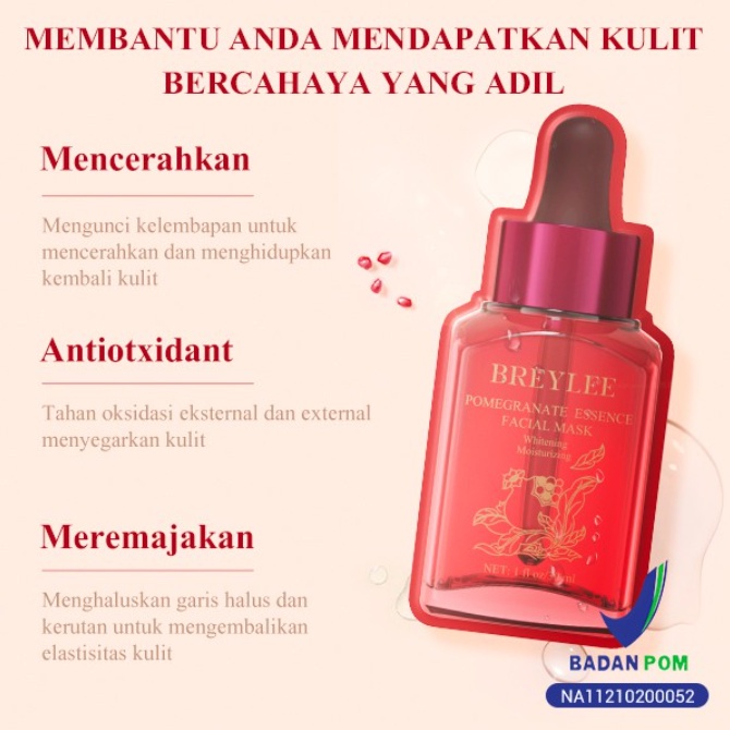 [BPOM] BREYLEE Pomegranate Serum Facial Mask / Breylee Sheet Mask - Whitening , Melembabkan, Mencerahkan &amp; Anti-Aging (30 ml)