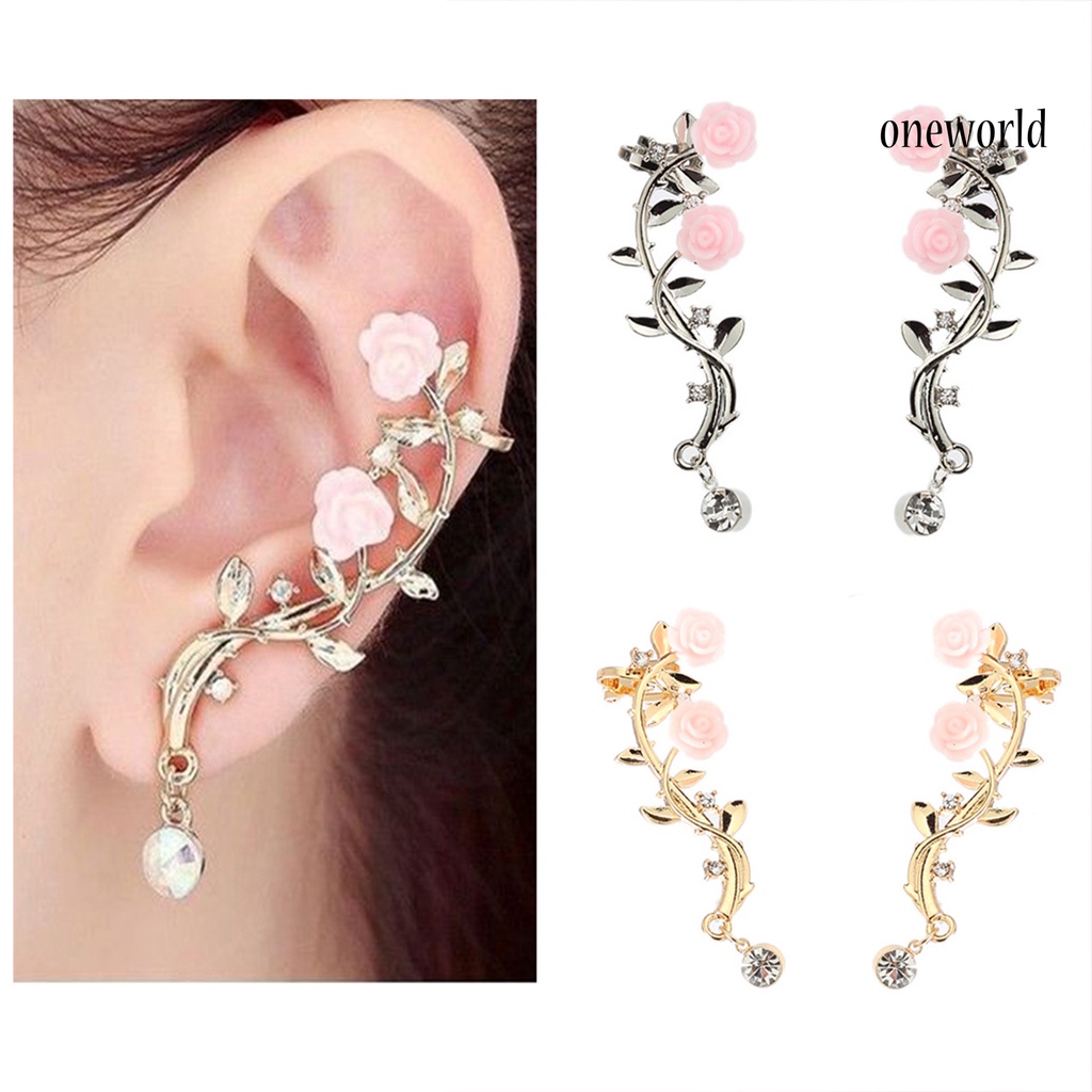 OW@ Earrings Beautiful Climber Crawler Rose Flower Branch Earrings