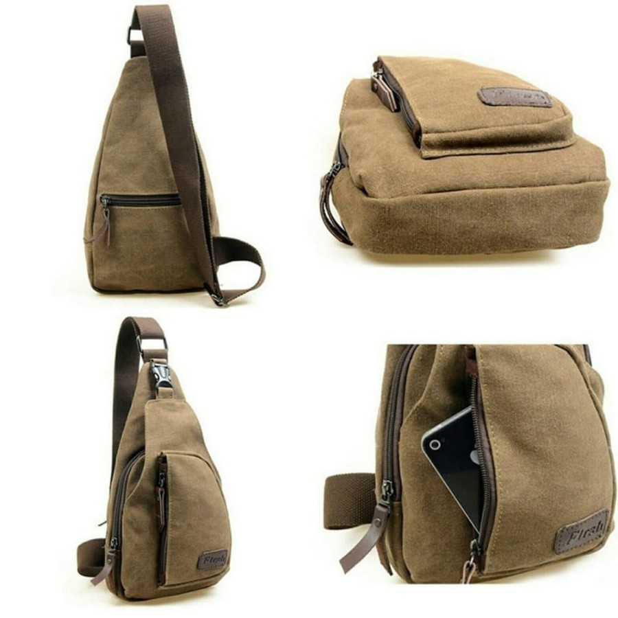 bahan kanvas tas selempang sling bag backpack FLISH tas selempang