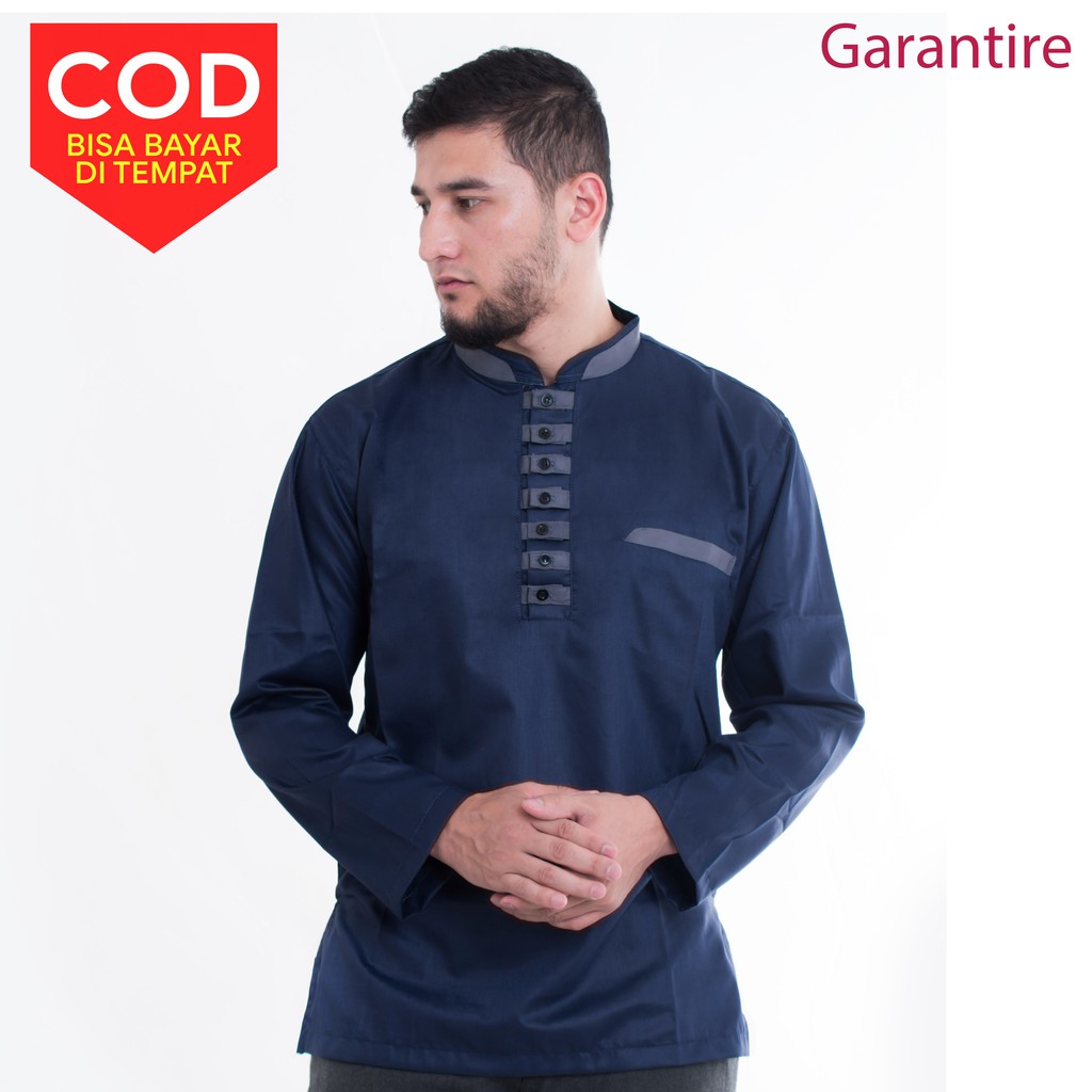 Baju  koko  pria akhtar baju  koko  musli warna  navy  lengan 