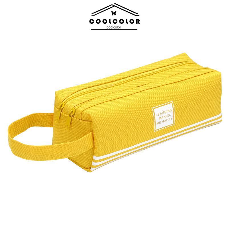 COD Kreatif Double-layer Kapasitas Besar Tas Pena Portabel Tas Alat Tulis Ritsleting Kain Oxford Sederhana- cl