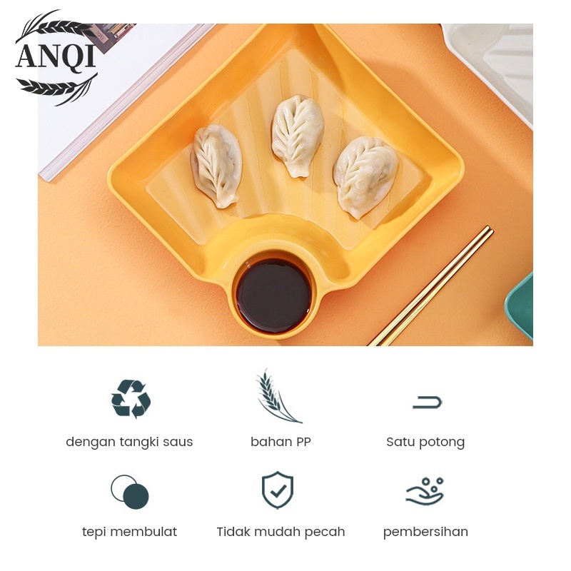 ANQI 1888 Piring Bisa Isi Saus 2in1 Mangkok Saus Piring Dimsum Makan Plate VS-91