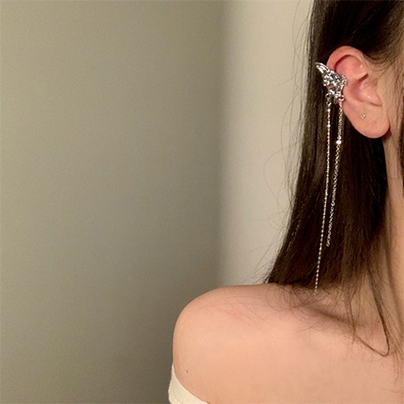 Anting Klip Telinga Model Butterfly Aksen Rumbai Untuk Wanita
