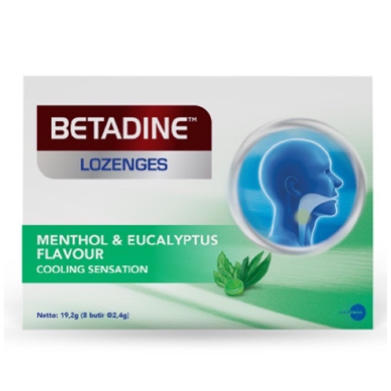 Permen Betadine Sore Throat Lozenges Sakit Tenggorokan 8 Butir / Permen Pelega Tenggorokan Lozanges Menthol &amp; Eucalyptus Flavor