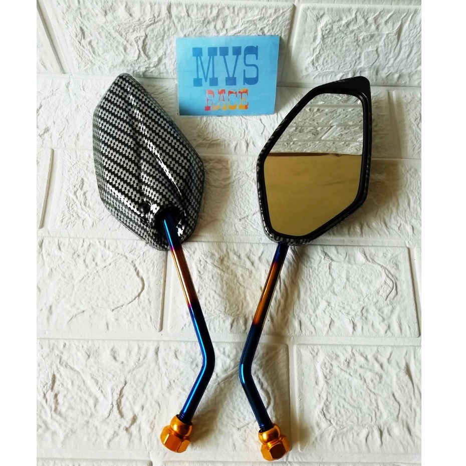 Spion Jupiter Tangkai Twotone Panjang Motif Carbon - Jupiter Z, Mio M3, Mio Gear, Mio Smile, Mio Sou