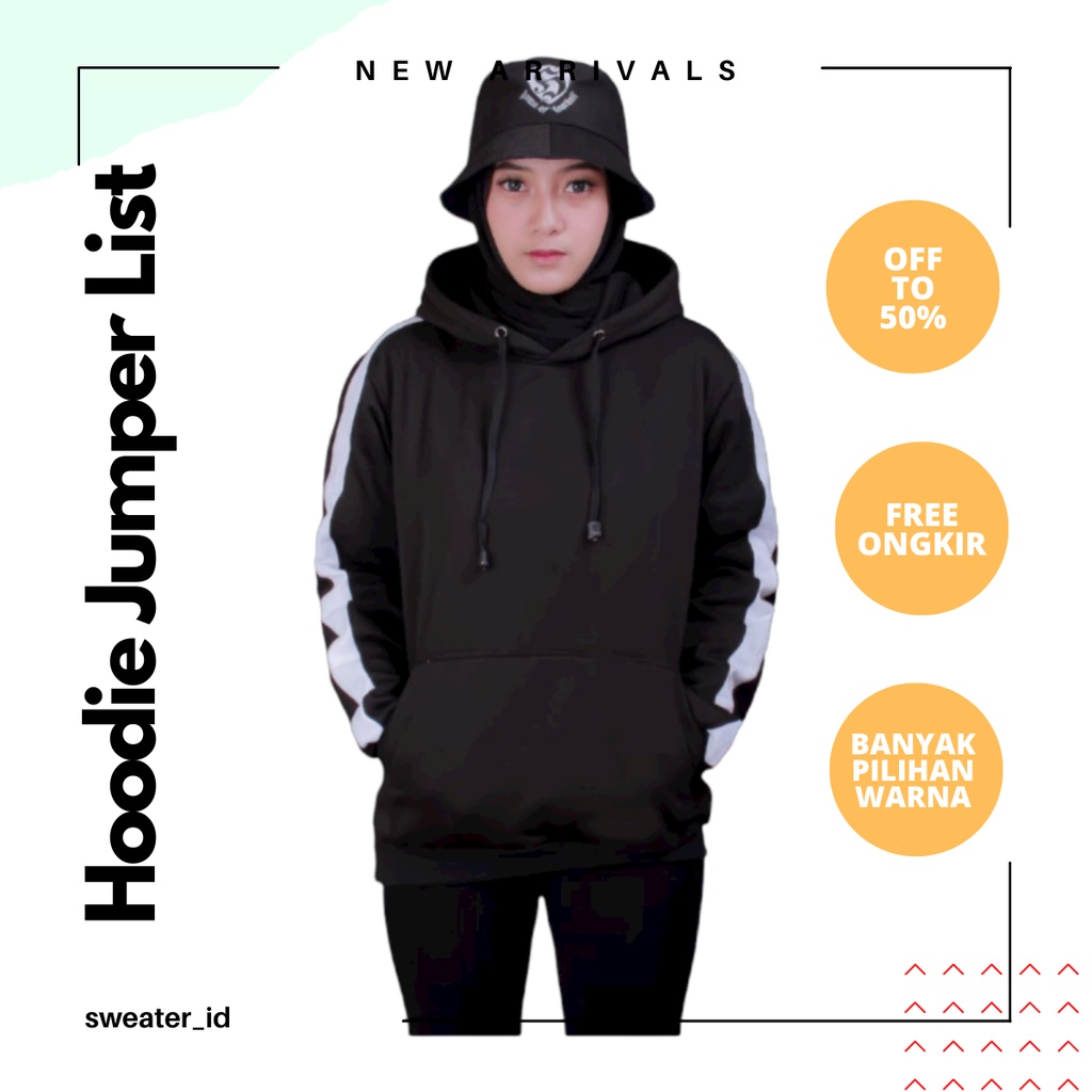 SWEATER_ID Hoodie Jumper Hitam List Putih Unisex