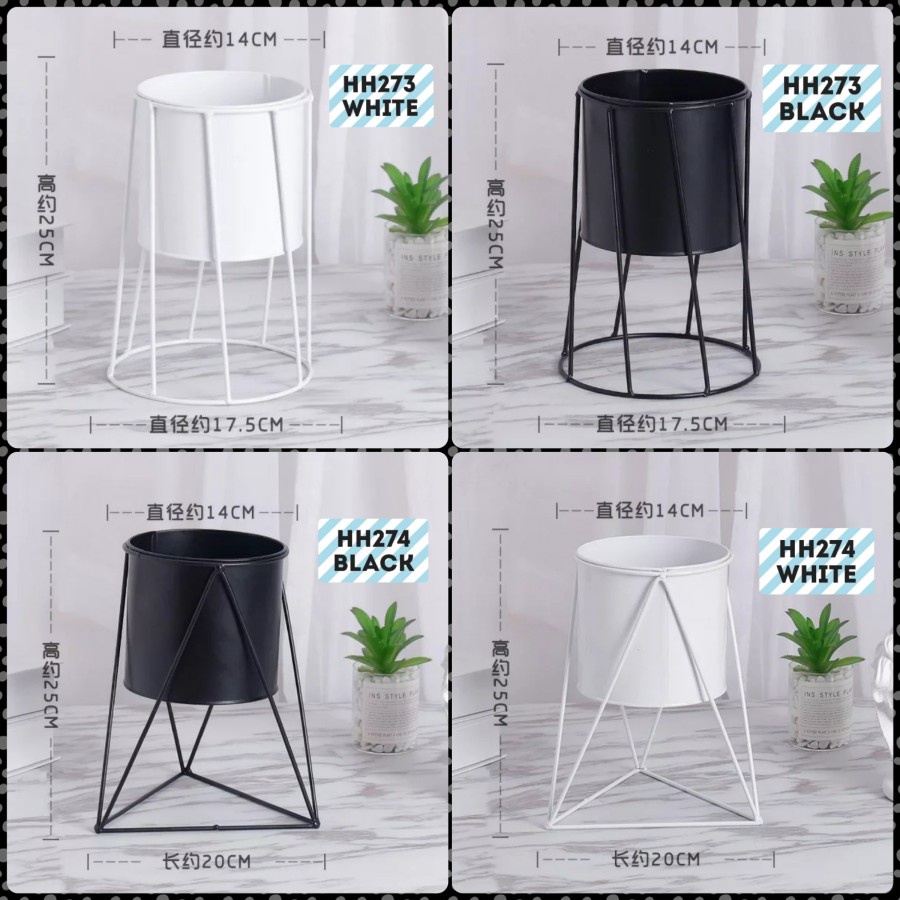 TBI Standing Pot Vase Pot Rak Bunga Hitam Putih Berdiri Flower Stand Pot