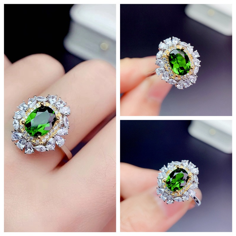 Natural Oval Emerald Green Stone Ring For Women Luxury Elegant 18k White Gold Wedding Rings May Birthstone Anniversary Gifts