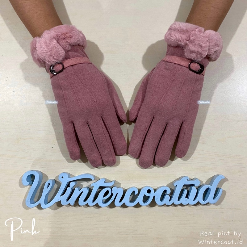 Gloves winter wanita suede fur hangat import sarung tangan cewek fashionable musim dingin