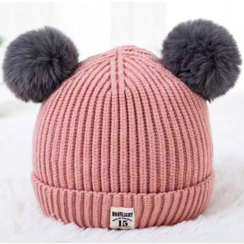 Topi Bayi Rajut Pompom 2 | Topi Korea Moonlight