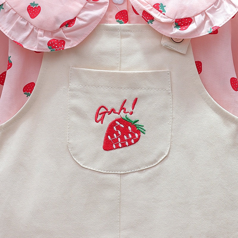 【Happy Baby】0-4Tahun QZ-12 Dress Anak Perempuan Motif Strawberry Lengan Panjang Bertali Fashion Anak