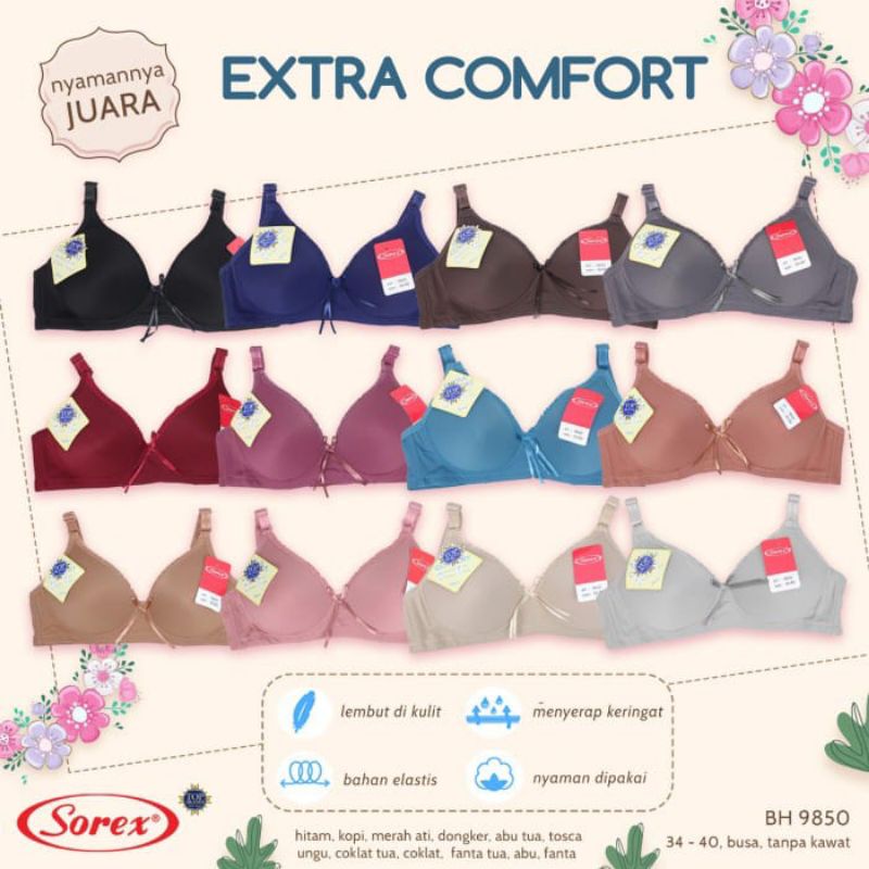 ASLI Sorex 9850 Bra Extra Comfort Busa Tanpa Kawat Kait 2 Setara Cup B