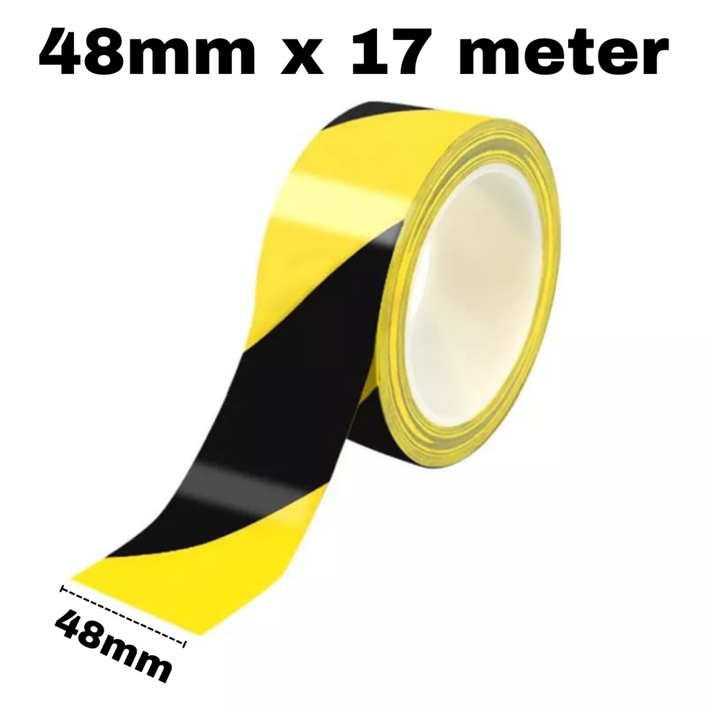 Lakban Police Line Hoki Tape Penanda Batas Area Proyek Garis Polisi Hitam Kuning  48MM X 17 METER STRIPE KUNING HITAM PVC