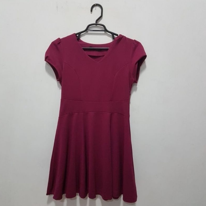 Dress wanita korea style gaun pesta cewek remaja ungu magenta