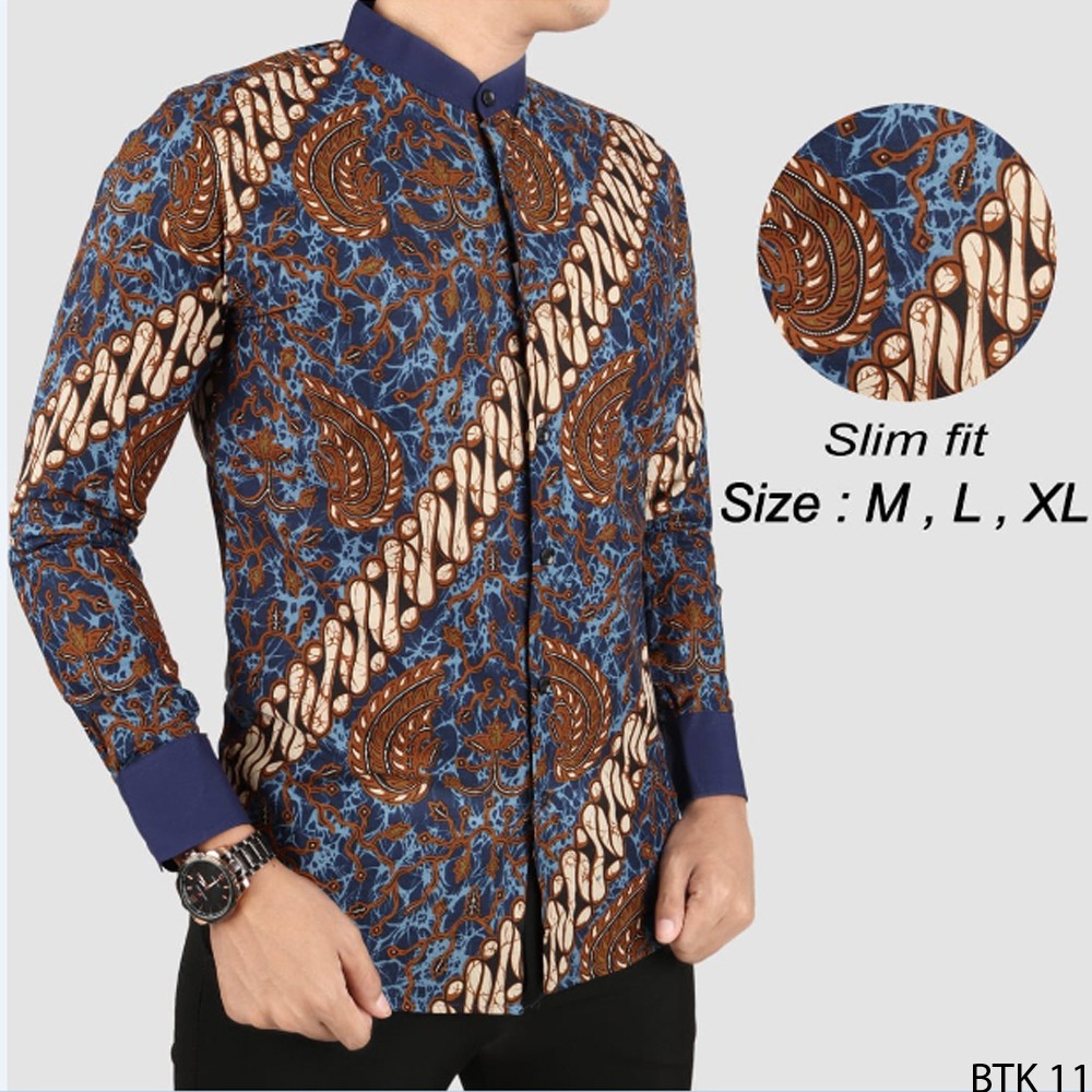 Baju Koko Kerah Shanghai Slimfit Panjang Motif Batik - BTK (COMB)