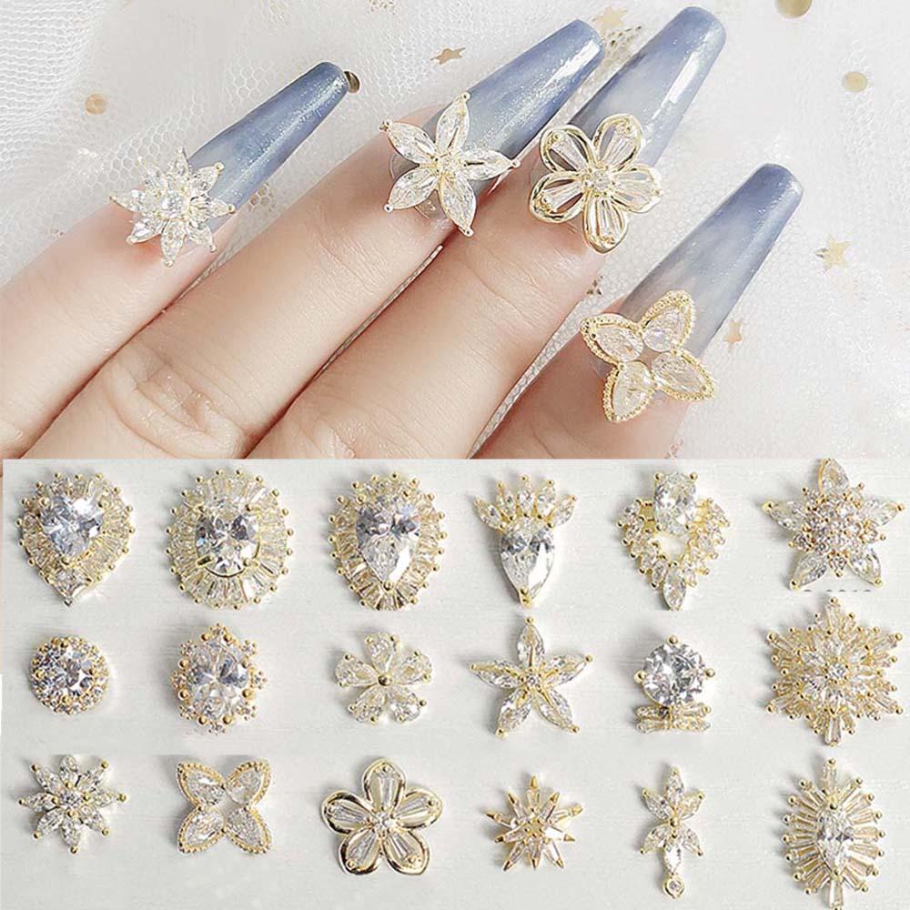 AUGUSTINA Agustina Kuku Rhinestones 3D Mewah Charms Bunga Logam Zirkon Kristal Nail Art Dekorasi