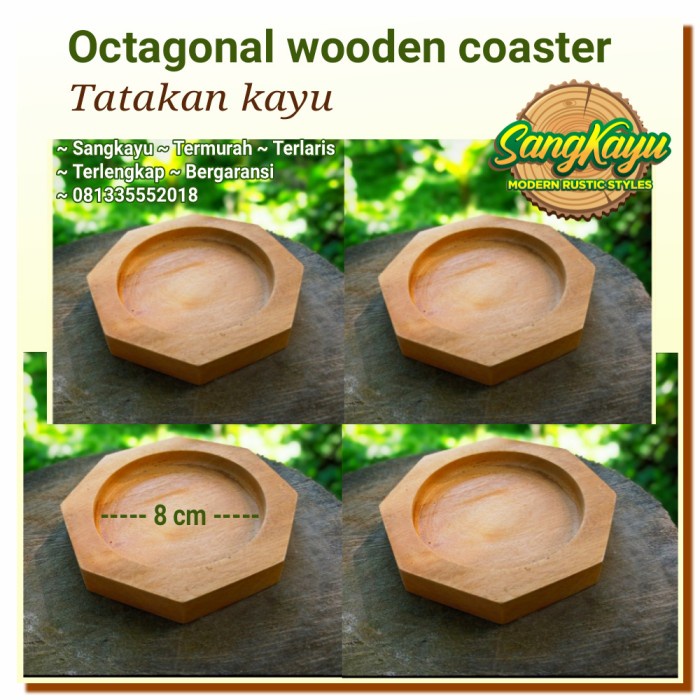 Tatakan kayu octagonal wooden coaster tatakan gelas cangkir kopi kayu