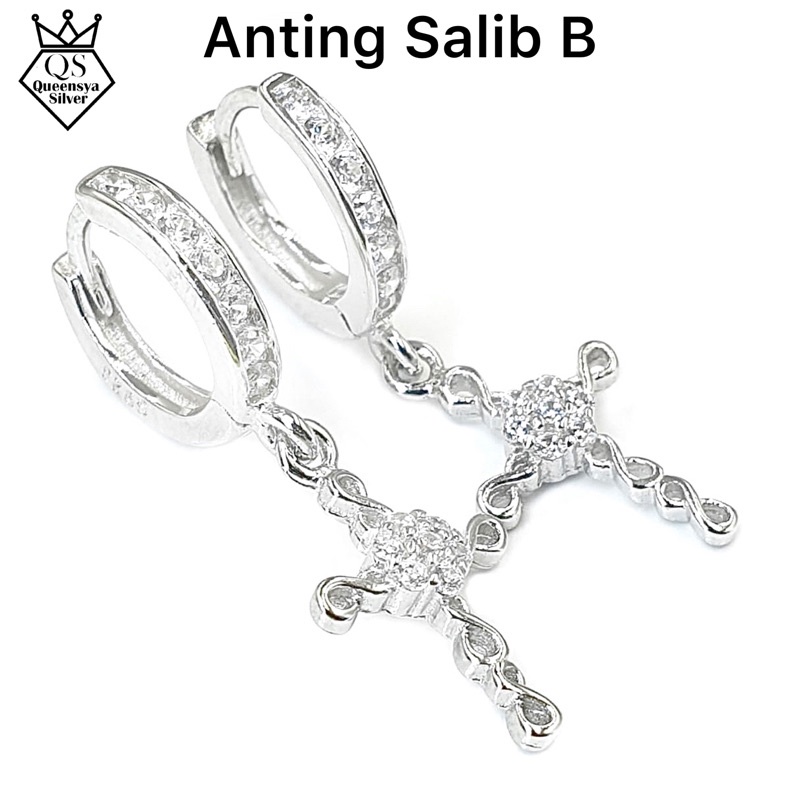 Anting Perak Salib Asli Silver 925 || Lapis Emas Putih || Perhiasan Aksesoris Fashion Wanita