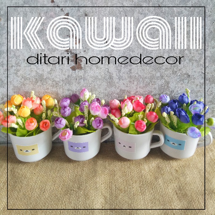 bunga palsu dekorasi cafe rumah shabby pot melamin - Merah Muda