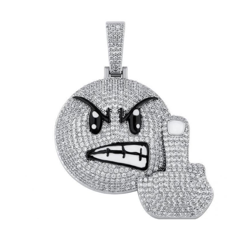 Kalung Liontin Desain Ekspresi Marah Aksen Zirkon Gaya Hip Hop Rock Punk Untuk Pria