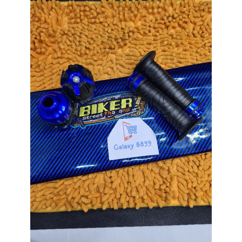 Kulit Jok Karbon+Grip Ring Kitaco+Jalu As Roda Depan Biru Universal