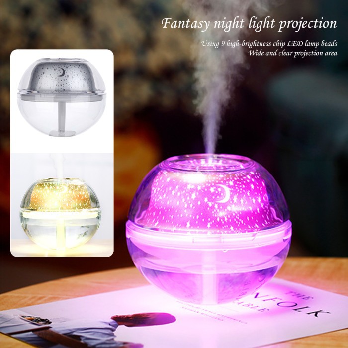 Air Humidifier Ultrasonic 500ml Proyektor Bulan Bintang 2 in1 Moonlight Crystal LED