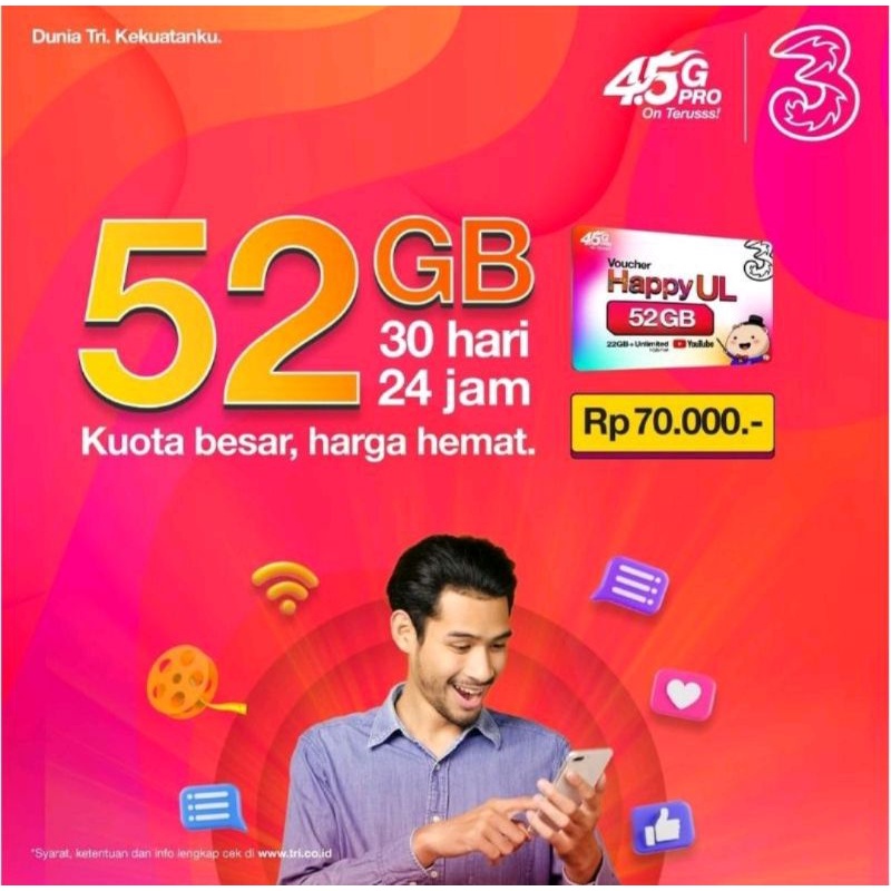ISI ULANG/INJECT TRI HAPPY 52GB UNLIMITED YOUTUBE