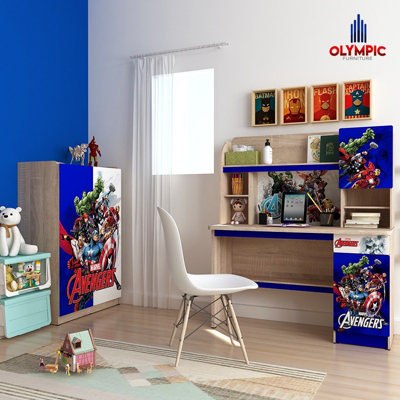 Paket Meja Belajar Anak + Kursi +Lemari Baju Avenger Olympic
