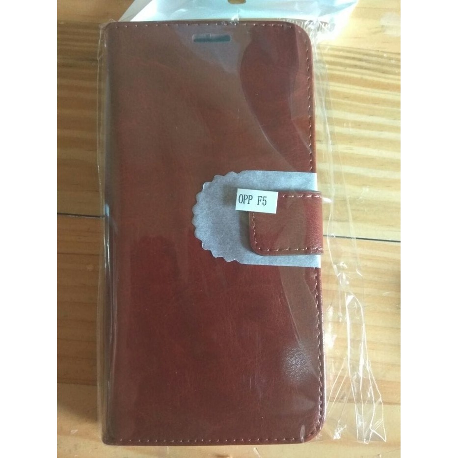 Oppo F5 Leather Case Casing Kulit Flip Wallet Cover Aksesoris Smartphone Terupdate Murah