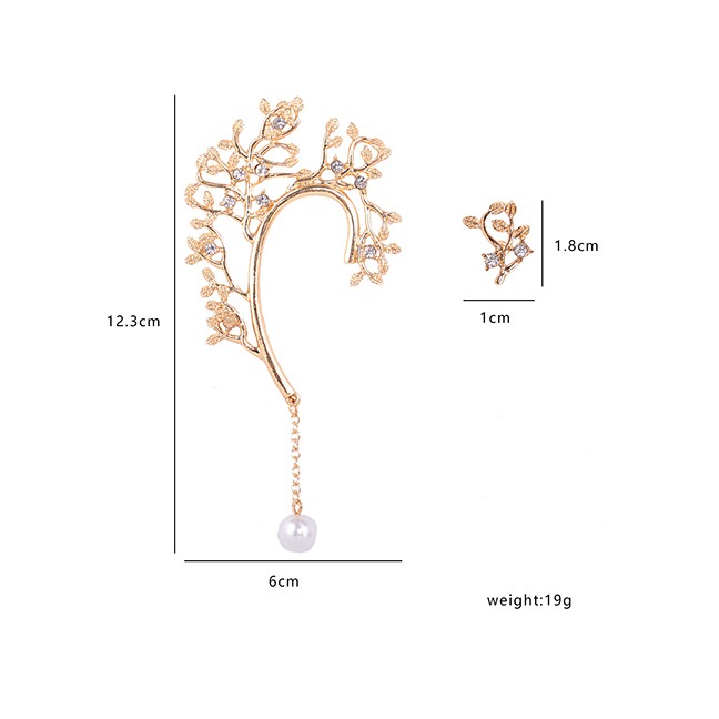 Anting Tusuk Fashion Gold Color Asymmetric Branch Drop Pearl P84177