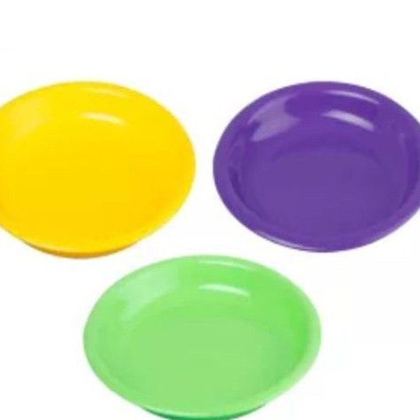 2 Pcs Piring 8 inch Kuning Ungu Hijau / Piring Makan Bulat Plastik Polos