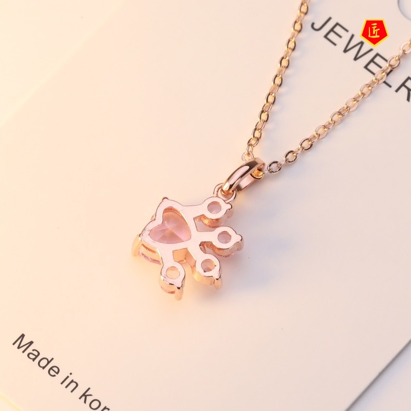 [Ready Stock]European and American Fashion Popular Necklace Footprints Pink Zircon Pendant