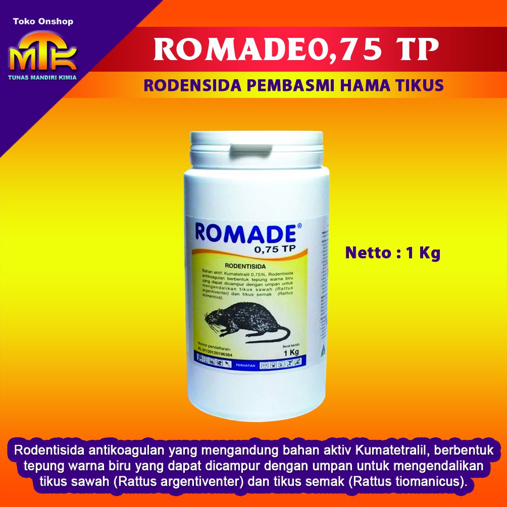 ROMADE 0.75 TP Biang Umpan Racun Tikus Blue Powder Membasmi Tikus Mati Seketika