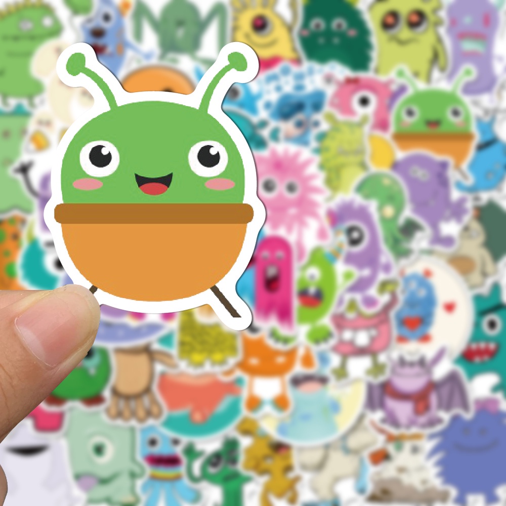 50pcs Stiker Kartun Monster Kecil Lucu Anti Air Untuk Dekorasi Komputer / Kulkas Anak