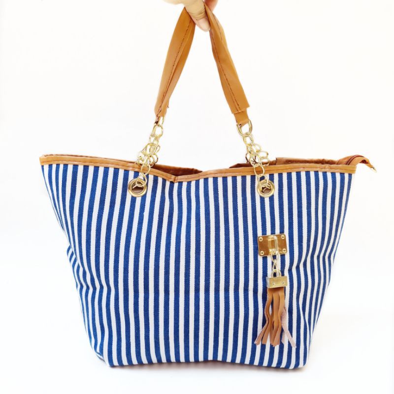 TW1953 Tas Wanita Salur Rantai Shoulder Bag Cewe Motif Garis